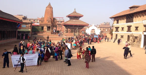 People gathered in the city square of Nepal